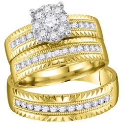 His Hers Round Diamond Cluster Matching Wedding Set 3/4 Cttw 14kt Yellow Gold - REF-99X5A