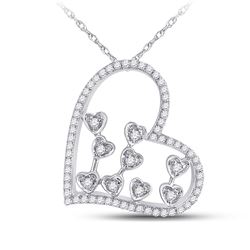 Womens Round Diamond Scattered Heart Pendant 1/3 Cttw 10kt White Gold - REF-21F5W