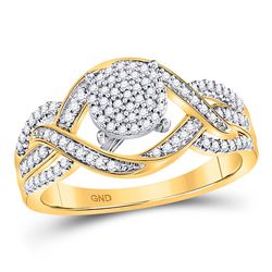 Womens Round Diamond Circle Cluster Twist Ring 1/4 Cttw 10kt Yellow Gold - REF-21X5A