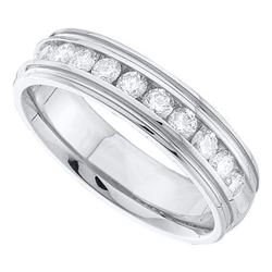 Mens Round Diamond Band Ridged Edge Wedding Band 1/4 Ctw 14k White Gold - REF-49Y9N