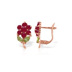 Genuine 2.12 ctw Peridot & Ruby Earrings 14KT Rose Gold - REF-42P7H