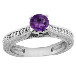 0.57 CTW Amethyst & Diamond Ring 14K White Gold - REF-53V2R