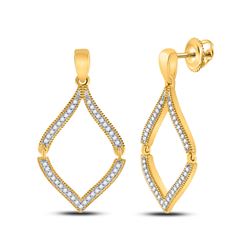 Womens Round Diamond Dangle Earrings 1/2 Cttw 10kt Yellow Gold - REF-19K5Y