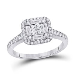 Womens Baguette Diamond Square Cluster Ring 3/4 Cttw 14kt White Gold - REF-63H9R