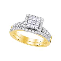 Princess Diamond Bridal Wedding Ring Band Set 1 Cttw 14kt Yellow Gold - REF-82Y9N