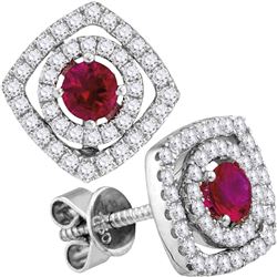 Womens Round Ruby Diamond Fashion Earrings 7/8 Cttw 18kt White Gold - REF-109N5F