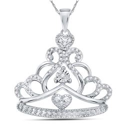 Womens Round Diamond Crown Tiara Fashion Pendant 1/6 Cttw 14kt White Gold - REF-20R5X