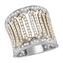 Womens Round Diamond Cocktail Band Ring 1-1/2 Cttw 14kt Two-tone White Gold - REF-117F9W