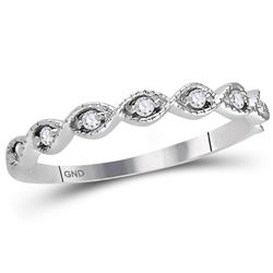 Womens Round Diamond Classic Stackable Band Ring 1/10 Cttw 14kt White Gold - REF-16F9W