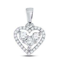 Womens Princess Diamond Fashion Heart Pendant 1/3 Cttw 10kt White Gold - REF-19R5X