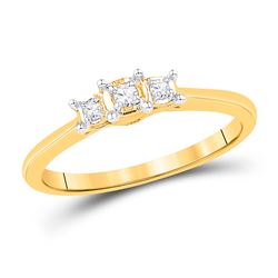 Round Diamond 3-stone Bridal Wedding Engagement Ring 1/12 Cttw 10kt Yellow Gold - REF-15K5Y