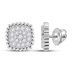 Womens Round Diamond Square Cluster Earrings 1/3 Cttw 10kt White Gold - REF-25K9Y