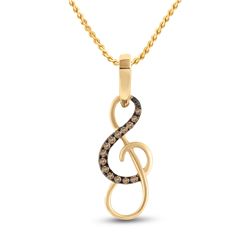 Womens Round Brown Diamond Treble Clef Music Pendant 1/10 Cttw 10kt Yellow Gold - REF-7F5W