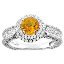 1.25 CTW Citrine & Diamond Ring 14K White Gold - REF-91Y6V