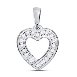 Womens Round Diamond Outline Heart Pendant 1/4 Cttw 10kt White Gold - REF-15W9K