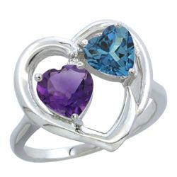 2.61 CTW Diamond, Amethyst & London Blue Topaz Ring 10K White Gold - REF-24Y3V