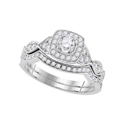 Round Diamond Bridal Wedding Ring Band Set 3/4 Cttw 14kt White Gold - REF-79H5R