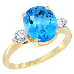 2.60 CTW Swiss Blue Topaz & Diamond Ring 14K Yellow Gold - REF-68M6A