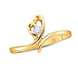 Womens Round Diamond Heart Promise Ring 1/20 Cttw 14kt Yellow Gold - REF-15W5K