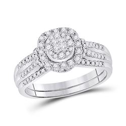 Princess Diamond Bridal Wedding Ring Band Set 1/2 Cttw 14kt White Gold - REF-61M9H