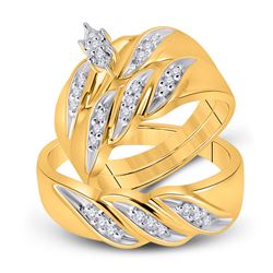 His Hers Marquise Diamond Solitaire Matching Wedding Set 1/4 Cttw 10kt Yellow Gold - REF-32H5R