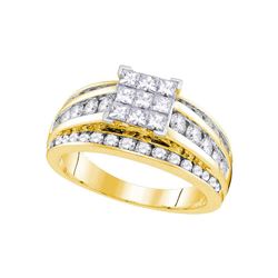 Womens Princess Diamond Square Solitaire Ring 1-1/2 Cttw 14kt Yellow Gold - REF-122N5F