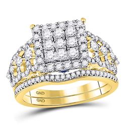 Round Diamond Bridal Wedding Ring Band Set 1 Cttw 14kt Yellow Gold - REF-93R9X