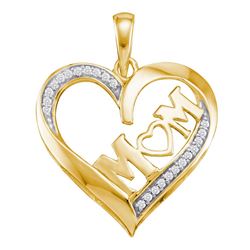 Womens Round Diamond Heart Mom Mother Pendant 1/12 Cttw 10kt Yellow Gold - REF-9R5X