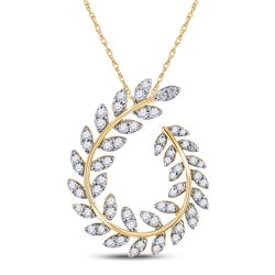 Womens Round Diamond Vine Leaf Teardrop Pendant 3/4 Cttw 14kt Yellow Gold - REF-43M5H