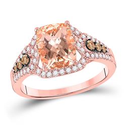 Womens Cushion Morganite Diamond Solitaire Ring 1/2 Cttw 14kt Rose Gold - REF-63W9K