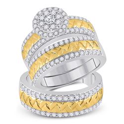 His Hers Round Diamond Cluster Matching Wedding Set 1-1/2 Cttw 14kt Two-tone Gold - REF-186H5R