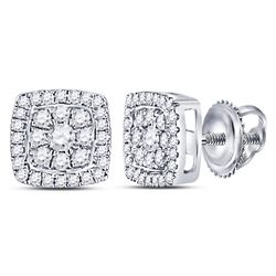 Womens Round Diamond Square Cluster Earrings 1/4 Cttw 14kt White Gold - REF-24W9K