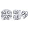 Image 1 : Womens Round Diamond Square Cluster Earrings 1/4 Cttw 14kt White Gold - REF-24W9K