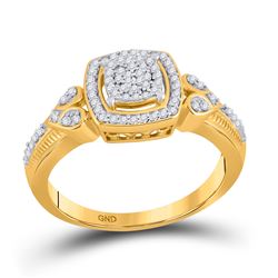 Womens Round Diamond Square Halo Cluster Ring 1/5 Cttw 10kt Yellow Gold - REF-23Y5N