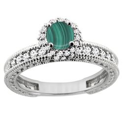 1.71 CTW Malachite & Diamond Ring 14K White Gold - REF-66H2M