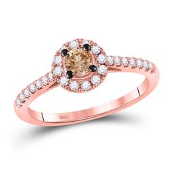 Round Brown Diamond Solitaire Bridal Wedding Engagement Ring 1/2 Cttw 10kt Rose Gold - REF-35A9M