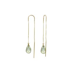 Genuine 4.5 ctw Green Amethyst Earrings 14KT Yellow Gold - REF-20Y4F