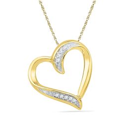 Womens Round Diamond Heart Outline Pendant .03 Cttw 10kt Yellow Gold - REF-5M9H