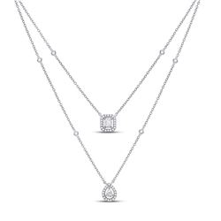 Womens Emerald Diamond Double Pendant Fashion Necklace 5/8 Cttw 14kt White Gold - REF-76A5M