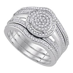 Round Diamond Bridal Wedding Ring Band Set 1/3 Cttw 10kt White Gold - REF-38H9R