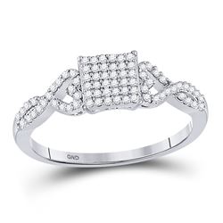 Womens Round Diamond Square Cluster Ring 1/4 Cttw 10kt White Gold - REF-14Y9N