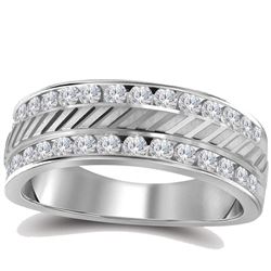 Mens Machine-Set Round Diamond Wedding Band Ring 1/2 Cttw 14kt White Gold - REF-60X9A