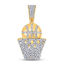 Mens Round Diamond Sports Basketball Charm Pendant 3/4 Cttw 10kt Yellow Gold - REF-41M9H