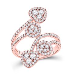 Womens Round Diamond Bypass Cluster Heart Ring 1-1/4 Cttw 14kt Rose Gold - REF-93W9K