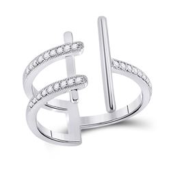 Womens Round Diamond Bisected Linear Fashion Ring 1/5 Cttw 14kt White Gold - REF-27M9H