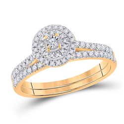 Round Diamond Bridal Wedding Ring Band Set 1/3 Cttw 10kt Yellow Gold - REF-27W9K