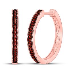 Womens Round Red Color Enhanced Diamond Single Row Hoop Earrings 1/6 Cttw 10kt Rose Gold - REF-19X5A