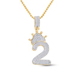 Mens Baguette Diamond Number 2 Crown Charm Pendant 3/4 Cttw 10kt Yellow Gold - REF-29N5F