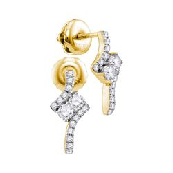 Womens Round Diamond 2-stone Earrings 1/4 Cttw 14kt Yellow Gold - REF-21A5M