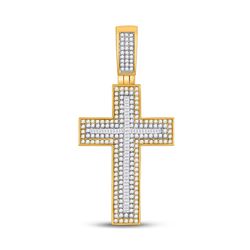 Mens Baguette Diamond Cross Charm Pendant 1-1/2 Cttw 10kt Yellow Gold - REF-65R5X